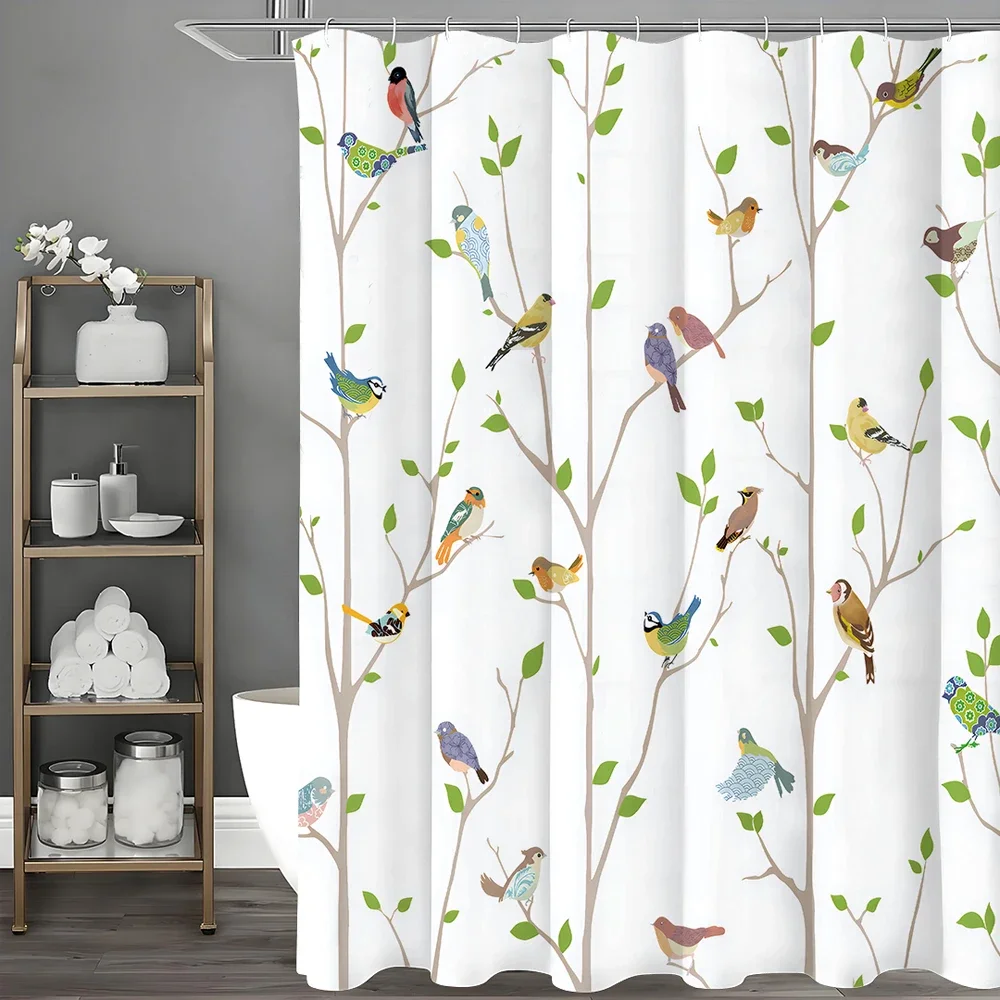 

Занавеска для душа с зеленым листом и птицей, декоративная занавеска для душа в ванной комнате, водонепроницаемая занавеска для душа с крючками