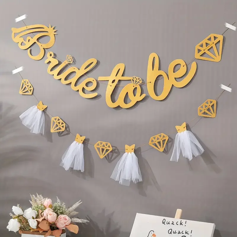 مجموعة واحدة من العروس اللامعة لتكون راية دش الزفاف فستان غزل الماس أعلام جارلاند خلفية الصورة لديكور حفلات الزفاف والعازبة #3