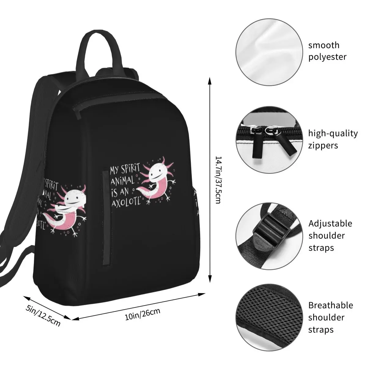 Cute Amphibian - My Spirit Animal Is An Axolotl Backpack Student BookBag Boys Girls School Bag Computer Shoulder Bags Men Women