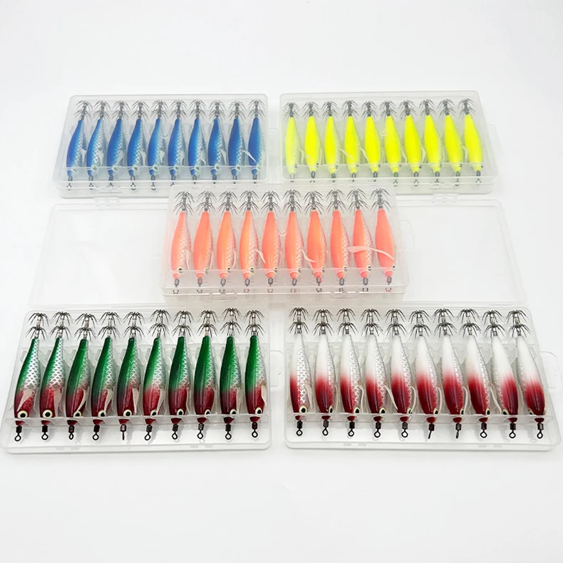 ShareShark 10 Stück/Box Leuchtender Tintenfisch-Jighaken Salzwasser-Angelköder Holzkrebsköder Meeresangeln Oktopus Tintenfisch Köder – Detail 5