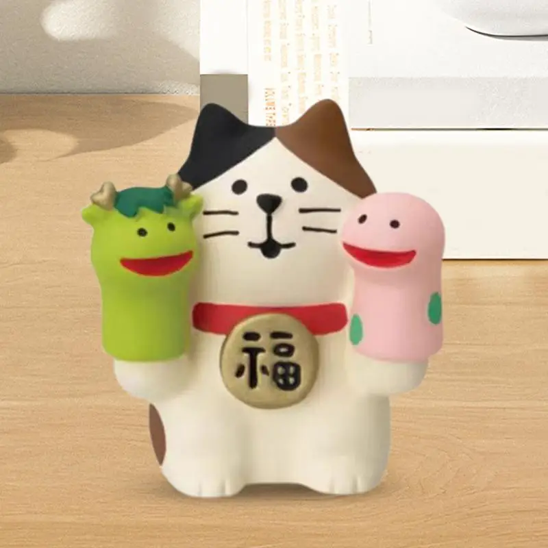 

Japanese Style Lucky Cat Ornament for Chinese New Year Snake Year Trend Bonsai Food and Decorative Resin Figurines Home Decor