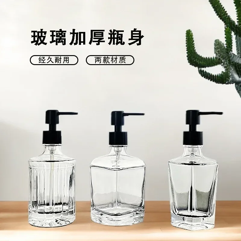 Transparent glass hand sanitizer bottle, stainless steel pump press shampoo body wash soap dispenser bottle