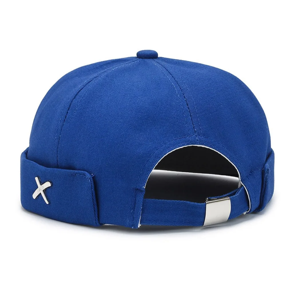 Fashion Vintage Dome Melon Cap Metal X Logo Hip Hop Beanie Hat Polyester Solid Color Casual Melon Caps Streetwear