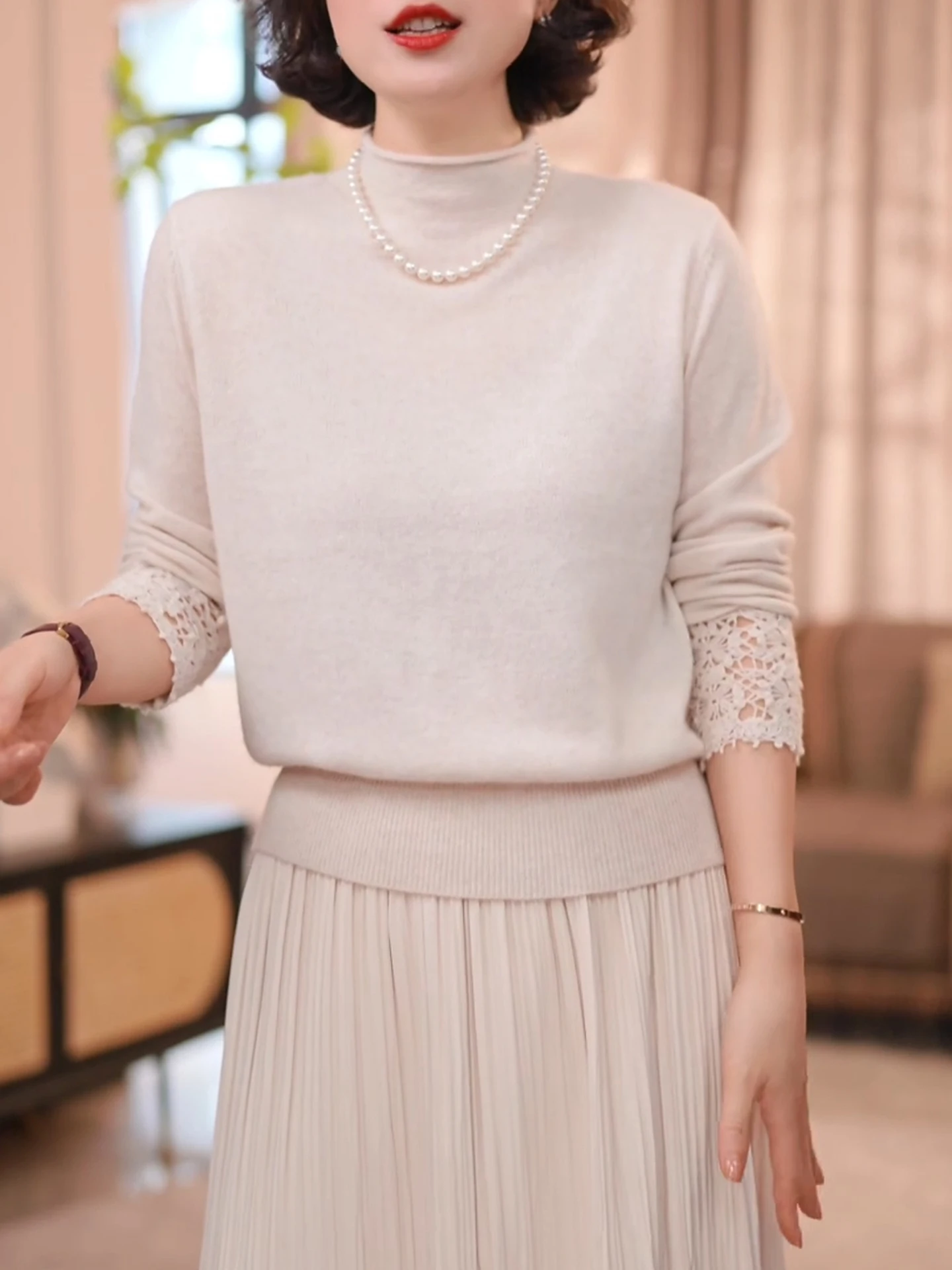 f-Cuello alto Base lavorata a maglia in puro colore irt Stratificazione Casual Versatile Dimagrante Autunno Inverno Gilet retrò per donna