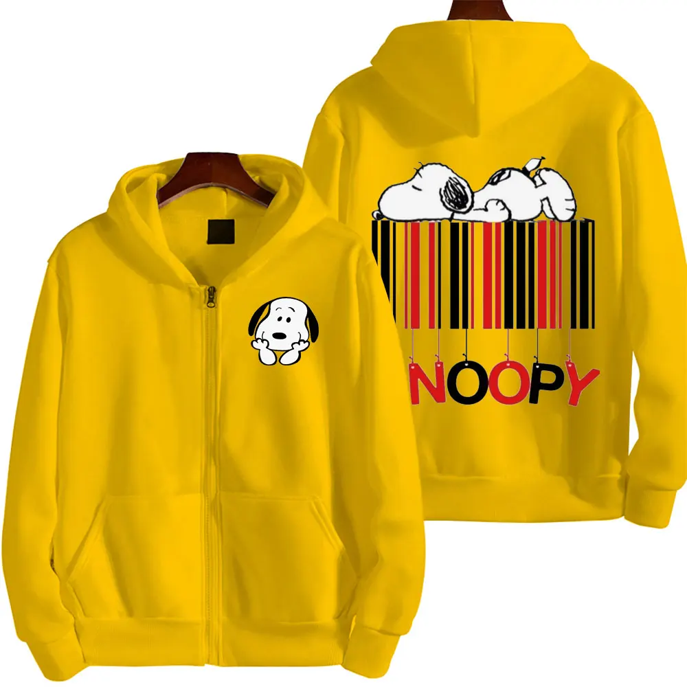 Snoopy White Cartoon Anime Men Hoodie Spring Autumn Fashion Women Sweatshirt With Zipper 2024 New Couple Jacket Coat