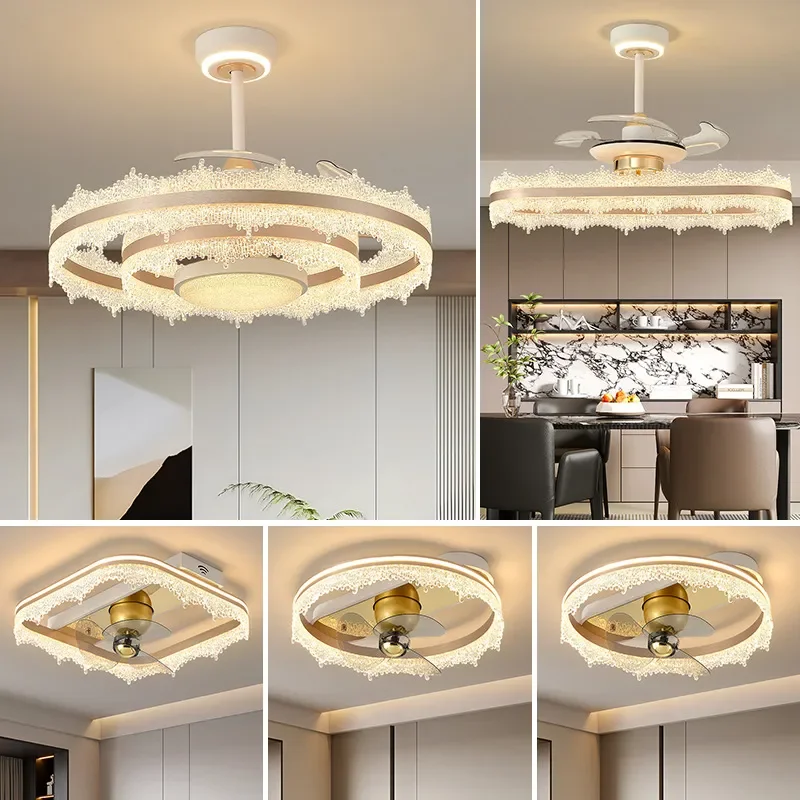 Round Ceiling Fan Light Luxury Modern LED Fan Lamp for Living Room Dining Room Bedroom Whole House Lighting Fixture