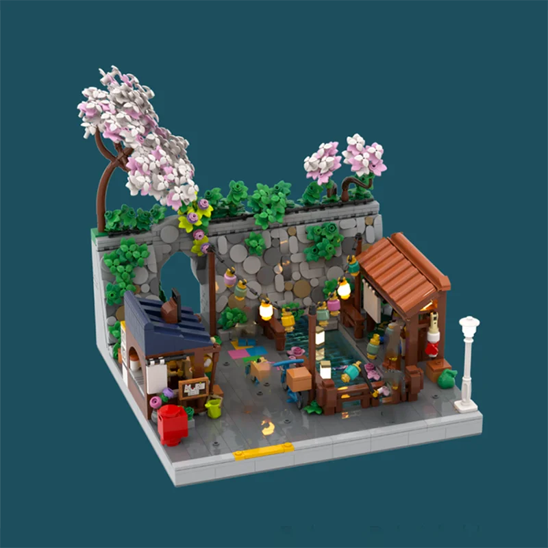 1880PCS MOC middeleeuws kasteelbouw Lantaarn Festival scène model DIY montage houten speelgoed kindervakantiecadeau