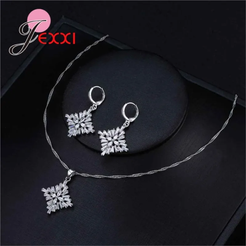 Brilliant Full Zircons 925 Sterling Silver Women Wedding Necklace And Earrings Jewelry Sets Fancy Birthday Gifts For Girls