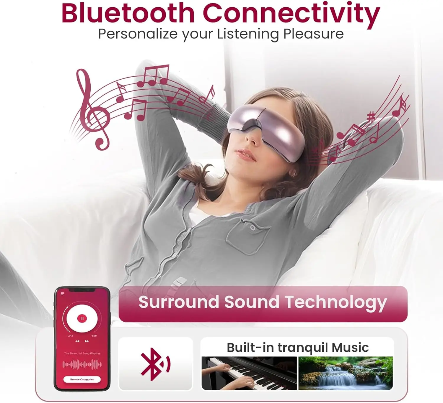 

Массажер для глаз с подогревом и Bluetooth Музыкальный массажер для глаз с подогревом для снятия мигрени Портативный 180° ° Складной, для расслабления глаз