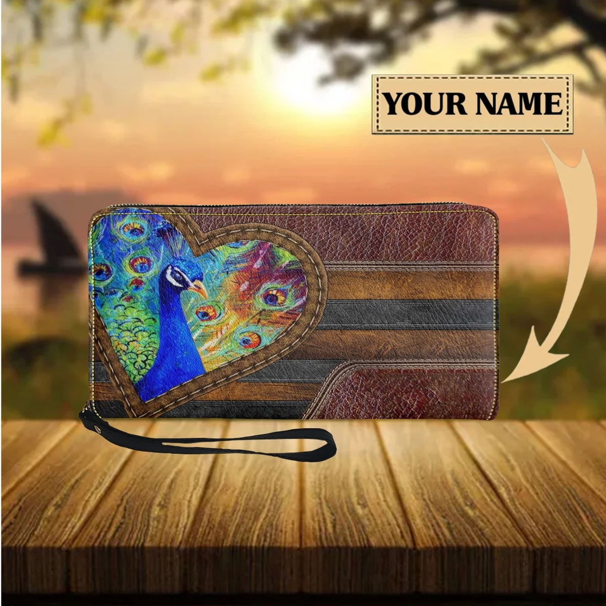 

Cute Peacock Print Luxury Leather Wallet Long Wristband Clutch Multifunction Zipper Card Holder Coin Purse Mother's Day Gift