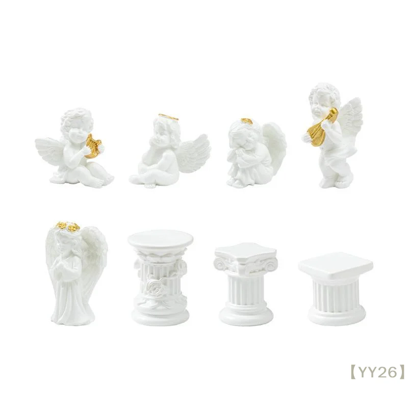【YY26】Mini Resin Angel & Roman Pillar Mini Figurine Classic Garden, Desktop & Fairy Garden Decor