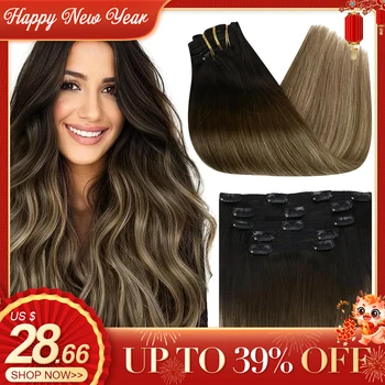 Clip In Hair Extension Menselijk Haar Volledige Hoofd Braziliaanse Machine Remy Haarstukje Clips Balayage Blonde 18 Inch Natuurlijke Menselijk Haar