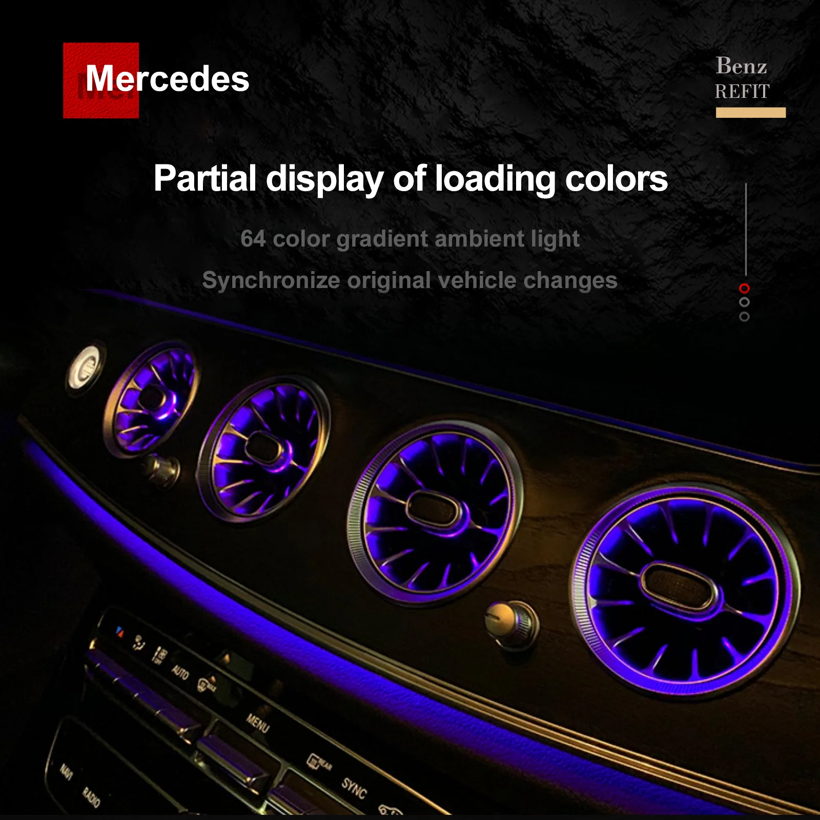 Cyber Optical 1:1 OEM Fit Ambient Light Turbo Air Vents for Mercedes Benz A B C E S GLA GLC Class Models with Neon Glow Effect