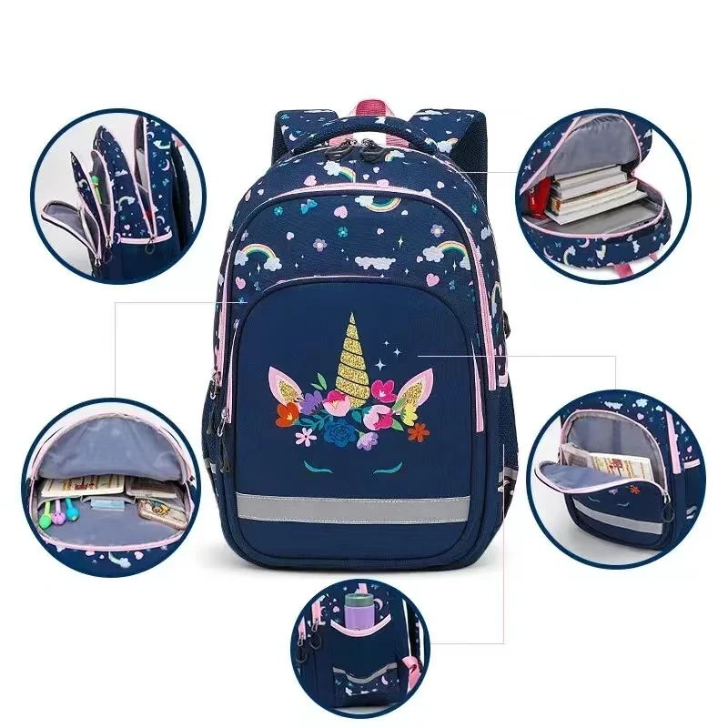 Kids Fashion Unicorn Three Pieces Water Proof Suit For Teenagers Pencil Bag Lunch Bag School Bag Student Girls Backpack Set