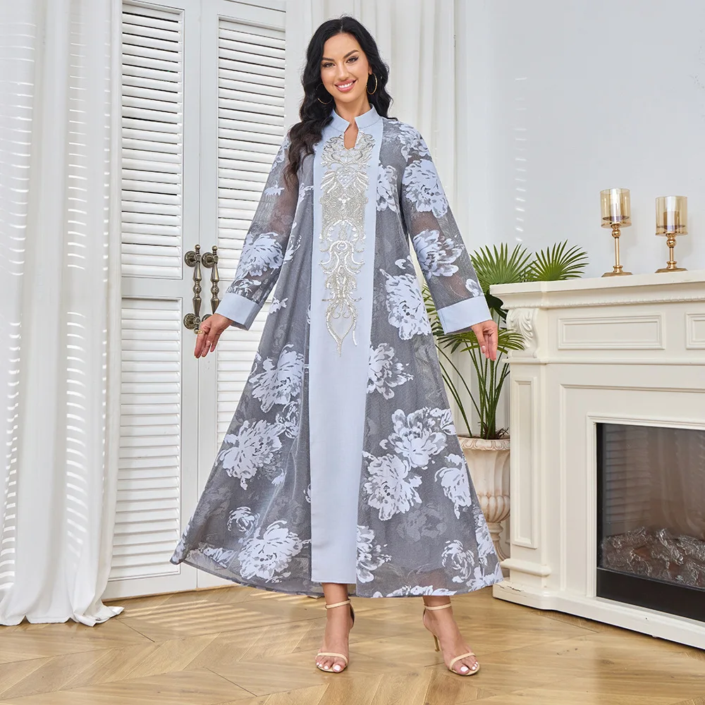 

Mt349 New Women's Clothing Factory Light Luxury Women's Long Dress With Beads And Sequins Ramadan Dubai Luxury Islam Elegant