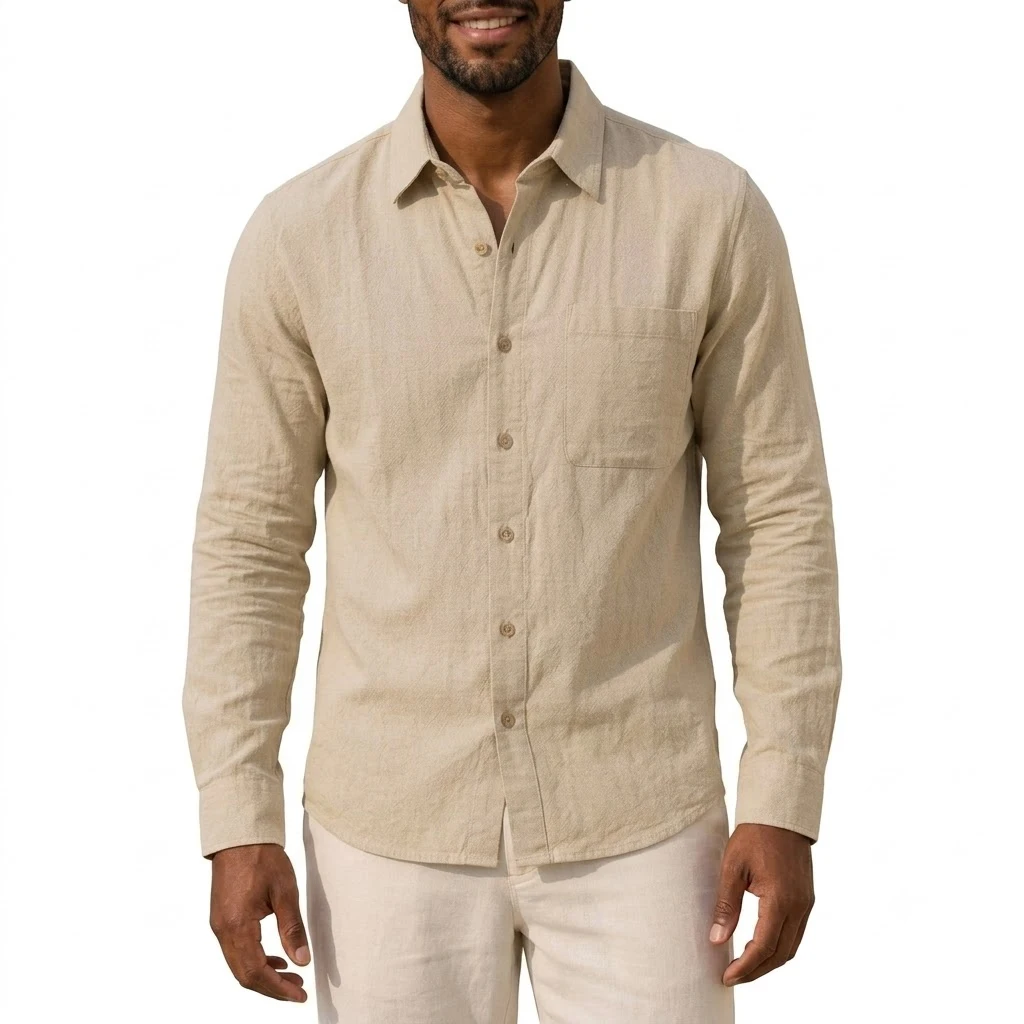 Lightweight Cotton Linen Henley Shirt for Men Luxury Long Sleeve Casual Tops Autumn Hawaiian Beach Classic Black White Tees