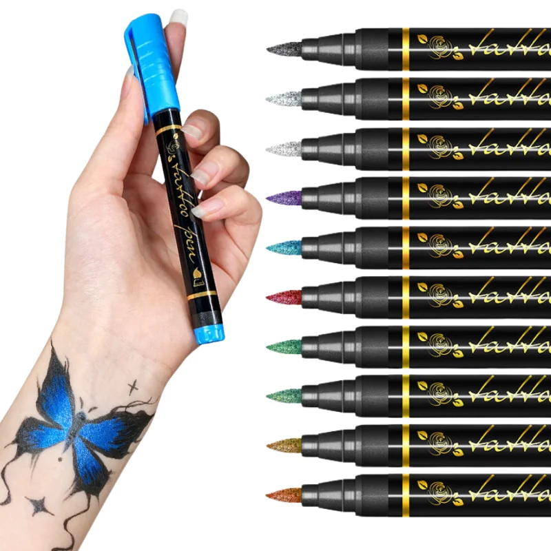 Hautmarker, temporärer Tattoo-Stift, 10 Farben, gefälschte Körperbemalung, Tattoos, Pinsel, Gesichtsbemalung, Kit, Teenager-Mädchen-Geschenke, trendige Sachen für Erwachsene