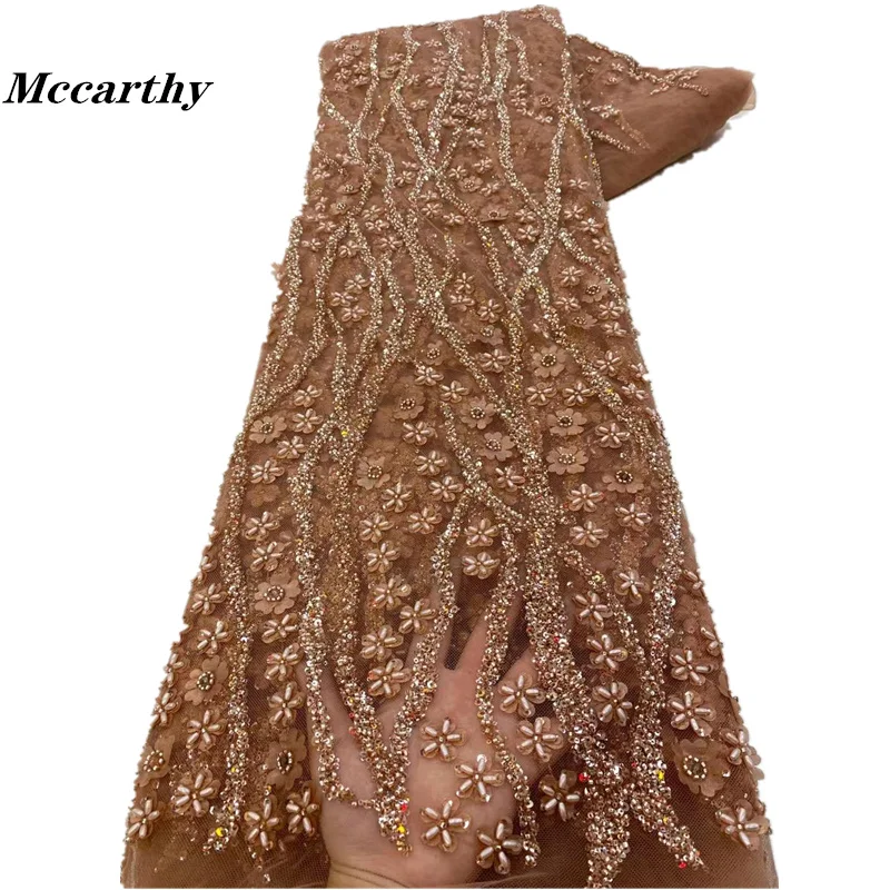 2023 African High Quality Beads Lace Fabric Latest French Net Sequin Fabric Sewing Embroidered Lace in Tulle Nigeria Fabric XZ85