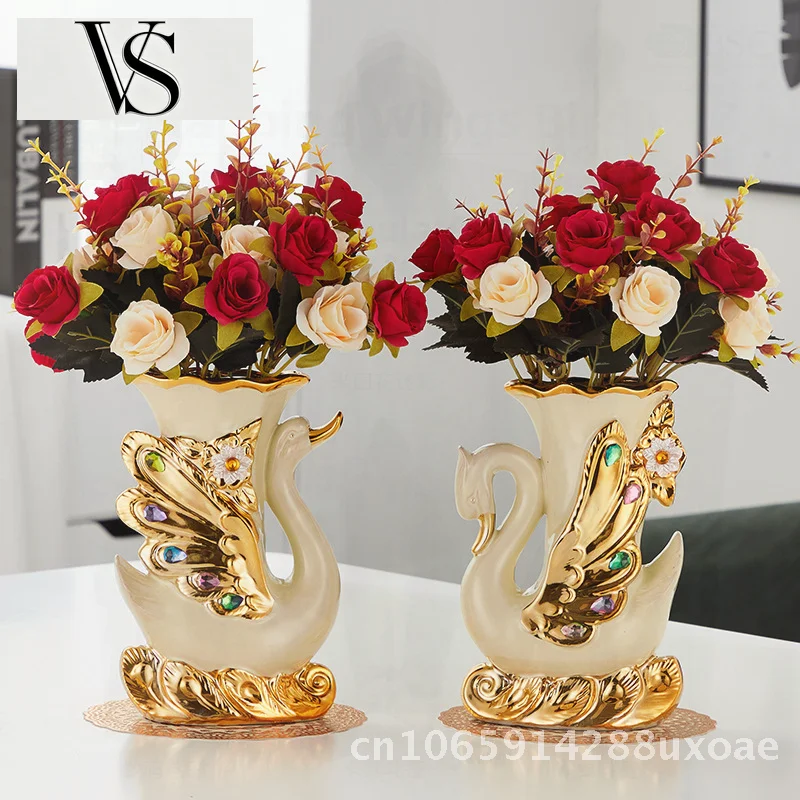 Modern Artwork Minimalist Living Room Tv Cabinet Decorations Cross-Border Exclusive Pair Swan Ceramic Vase Creative