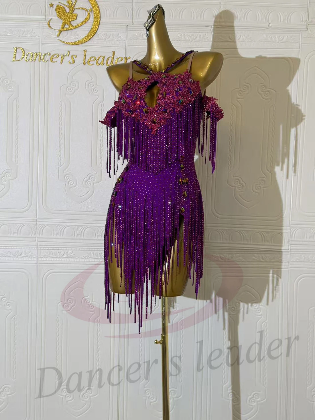 Robe de danse latine AB Stone pour femmes et enfants, haut de gamme, personnalisée, violette, brodée, noire, robe de spectacle de piscine Samba