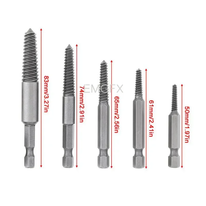 Conjunto extractor parafuso danificado, broca, mão esquerda bit, ferramenta elétrica, ferramenta reversa para decapagem quebrada, 5pcs