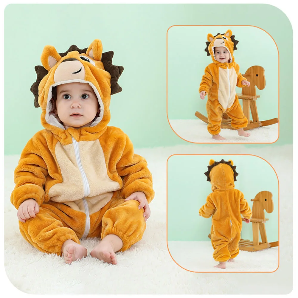 Cute Flannel Jumpsuit Animal-shaped One-piece Pajamas For Babies Class A Flannel Rompers Flannel Romper Suits One-piece Pajamas
