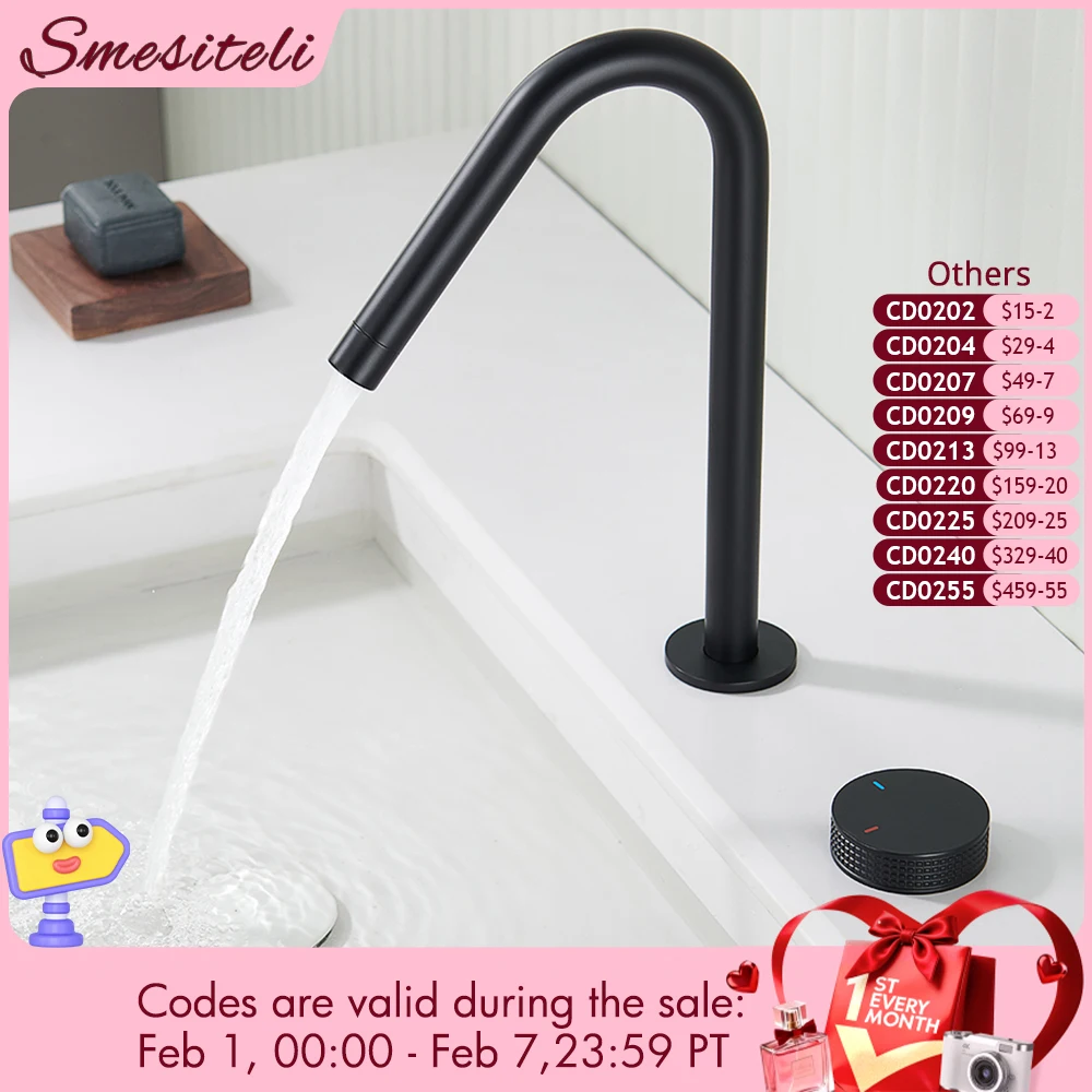 

Matte Black Basin faucet Knurled knob Sink Tap 360 Rotating Spout two holes Desk Mounted Basin Tap Bathroom Widerspread faucet