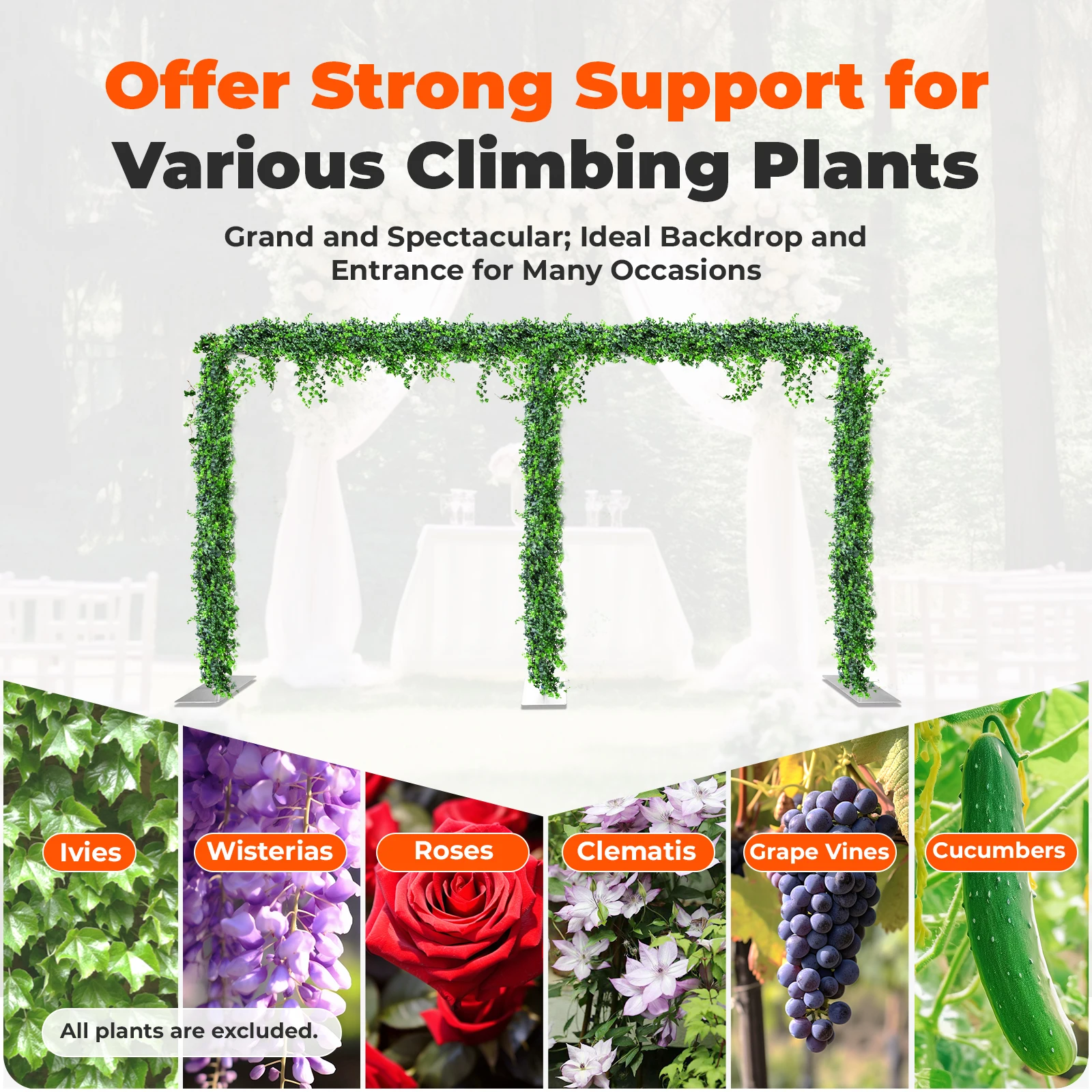 طقم حامل قوس الزفاف قابل للتعديل لكشك الصور والاستقبال بسعة تحميل 20 كجم مع ديكور إكليل بالون الأزهار #5