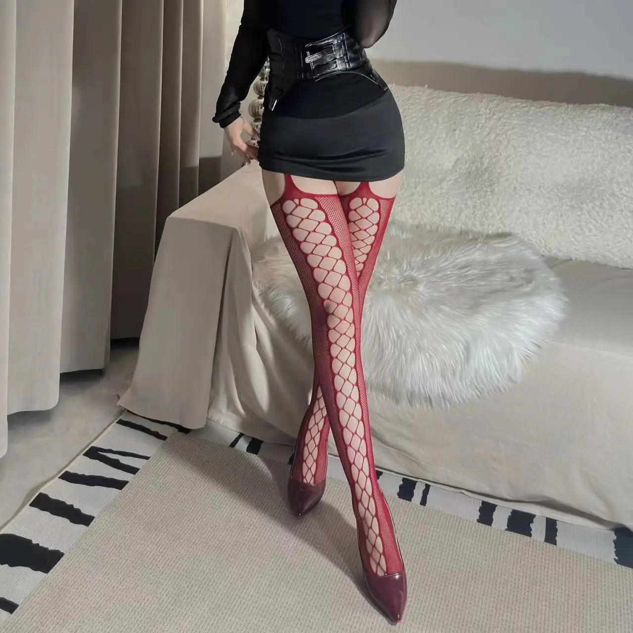 

Sexy Stockings with Cross Straps and Suspenders Stockings Sexy Hollow Out Square Hollow Out One-Piece Pantyhose for Women Gift