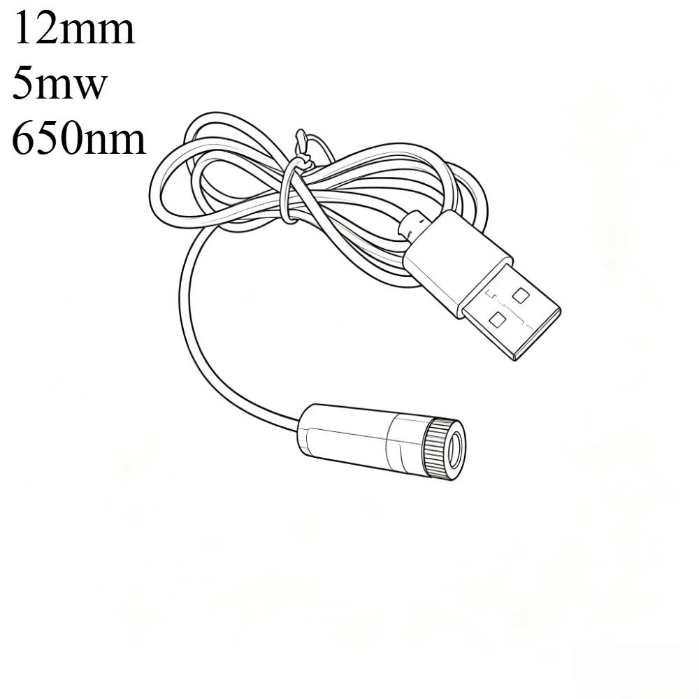 12mm 5mw Adjustable focus red Diode Industrial Laser Module Positioning Copper Head With USB Line 650nm Dot Line Cross