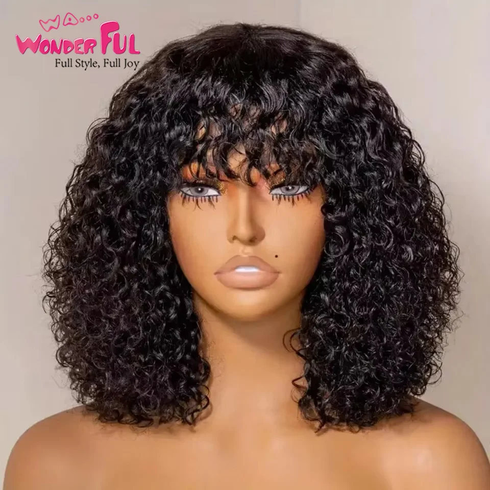 Perucas de onda de água profunda com Bangs para mulheres negras, cabelo humano encaracolado brasileiro, Bob Perucas, P4, 27, Ombre, T1B, 33, P1b, 30