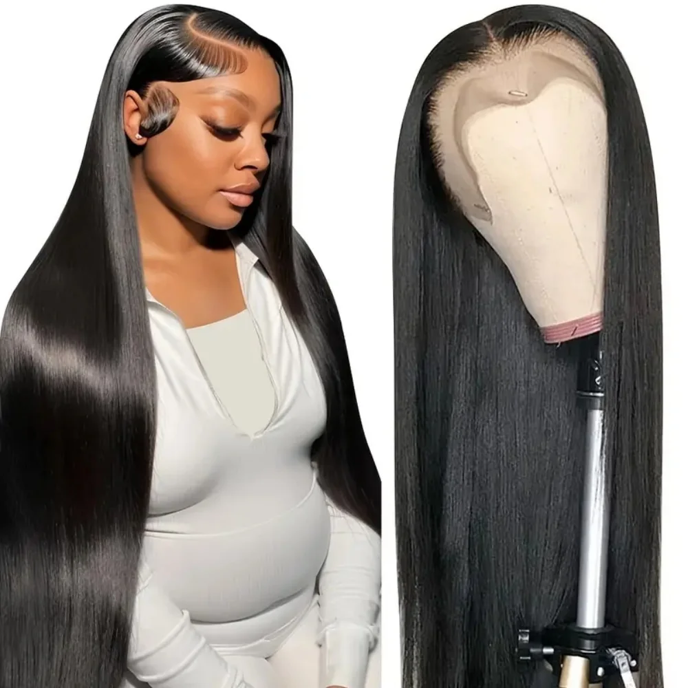 Bone Straight 13x6 13x4 Lace Front Wigs Human Hair For Women Straight Lace Frontal Wigs Pre Plucked Bleached Natural Black Color