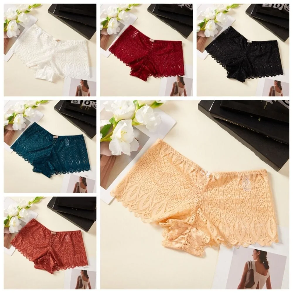 

Fashion Large Size Lace Seamless Briefs Mid Waist Underpants Mesh Flower Panties Lingerie Hollow Underwear for Women Summer