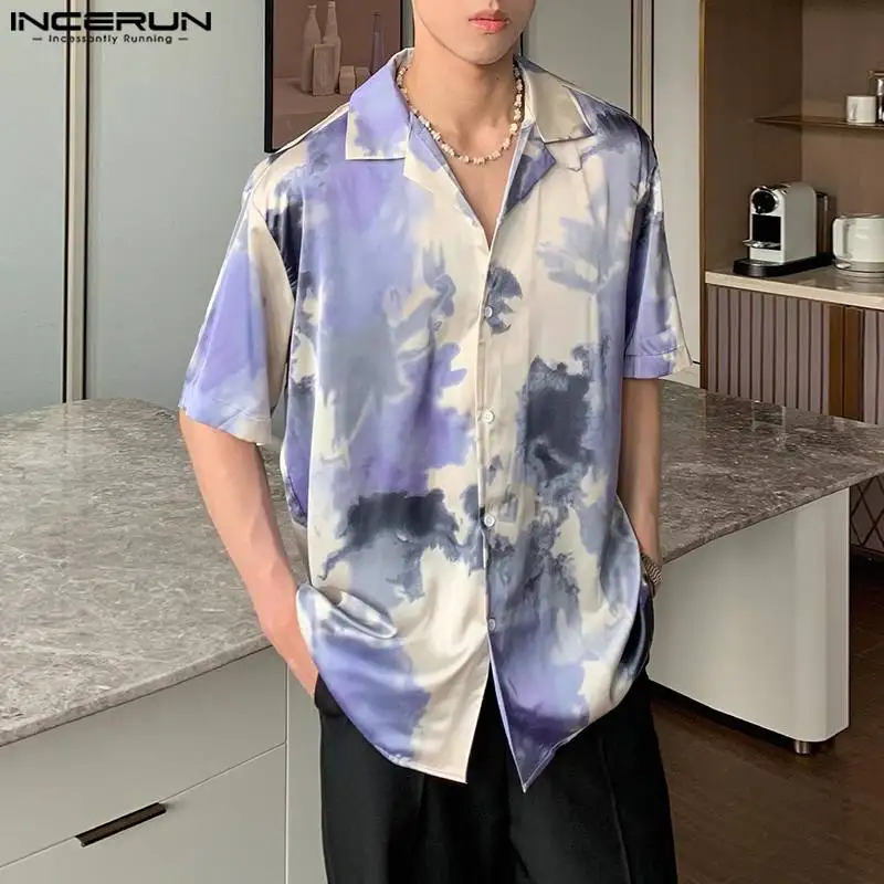 

INCERUN Tops 2024 Korean Style Fashion New Men's Colorful Tie Dye Shirt Summer Casual Streetwear Male Short Sleeved Blouse S-5XL