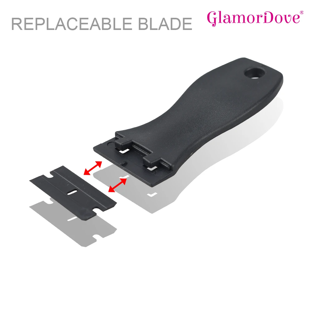 GlamorDove Plastic Scraper Tool with 10PCS Plastic Blades for Removing Glue Hair Extension Tool for Removing Adhesive Labels