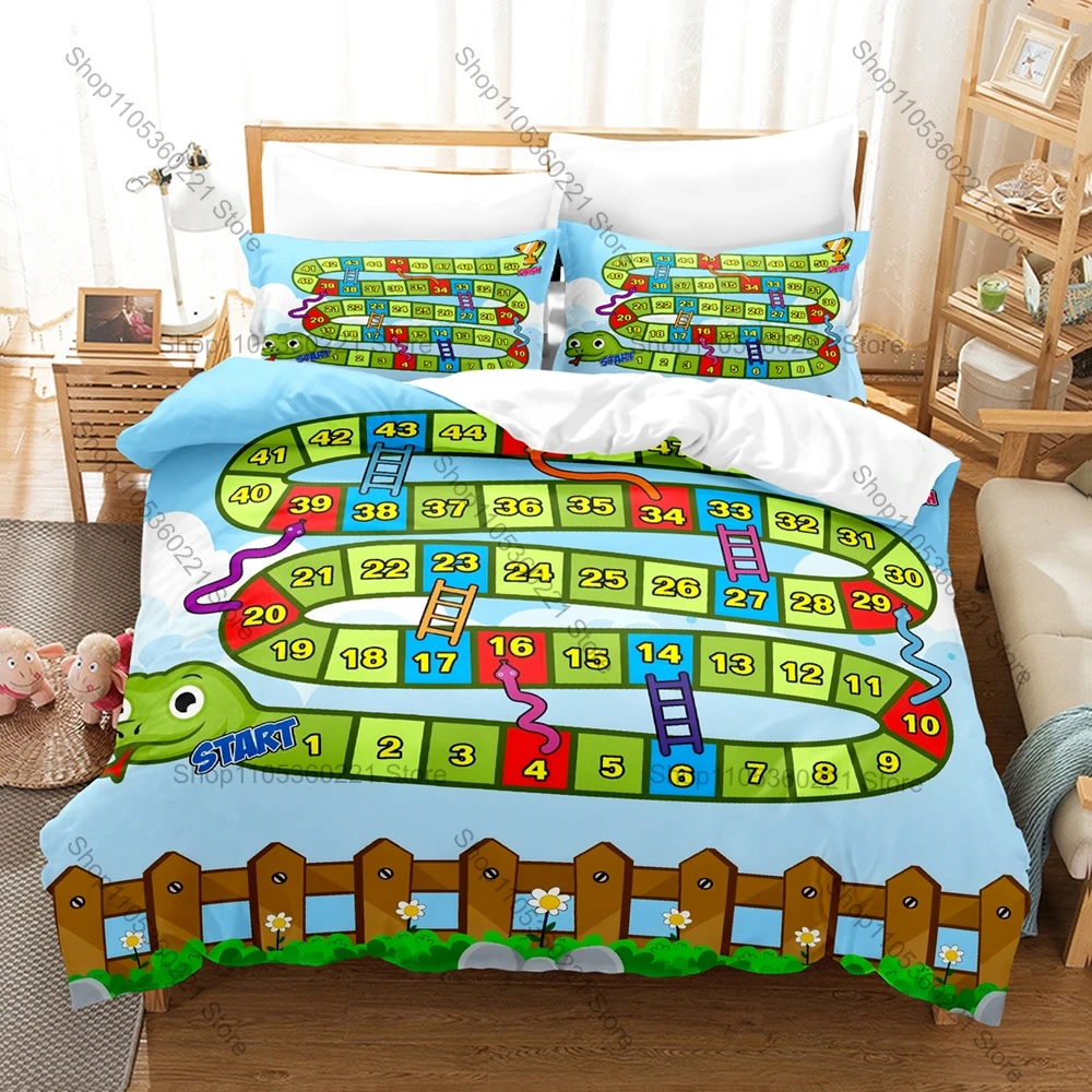 Kawaii Snake game ladder Three Piece Bedding Set Luxury Comforter Set with Queen King Size Cool Two household goods Anime
