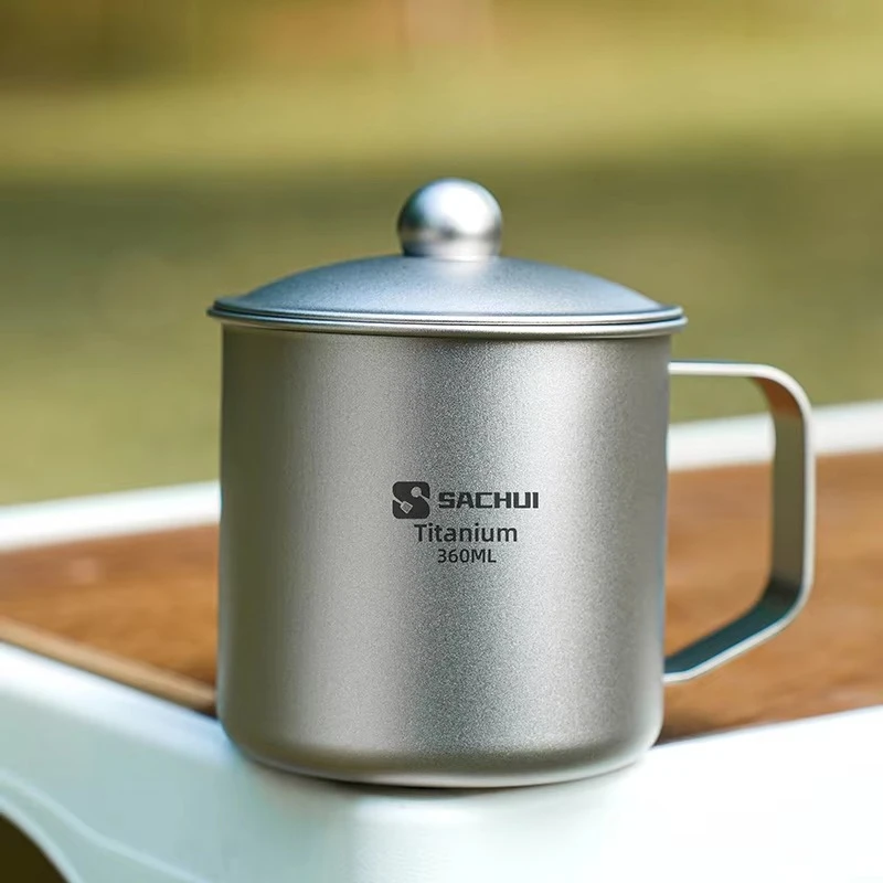 360ml Pure Titanium Mug with Lid, Single Wall Ultralight Drinkware for Travel Camping Picnic Coffee Beer
