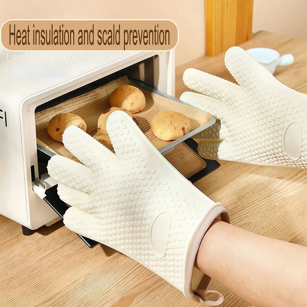 Heat Resistant Silicone Oven Mitts Anti Scald Gloves For Baking Microwave BBQ Kitchen Non Slip Potholder Cooking Safety Utensils