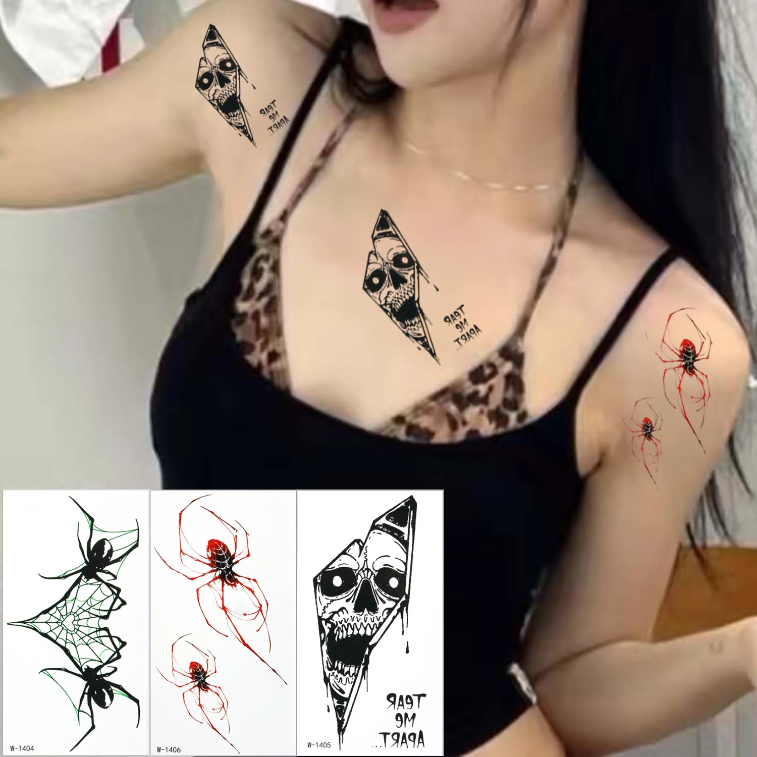Halloween Spider Web Temporary Tattoo Stickers Lasting Technology Magic Waterproof Semi Permanent Face Body Art Tattoo Sticker