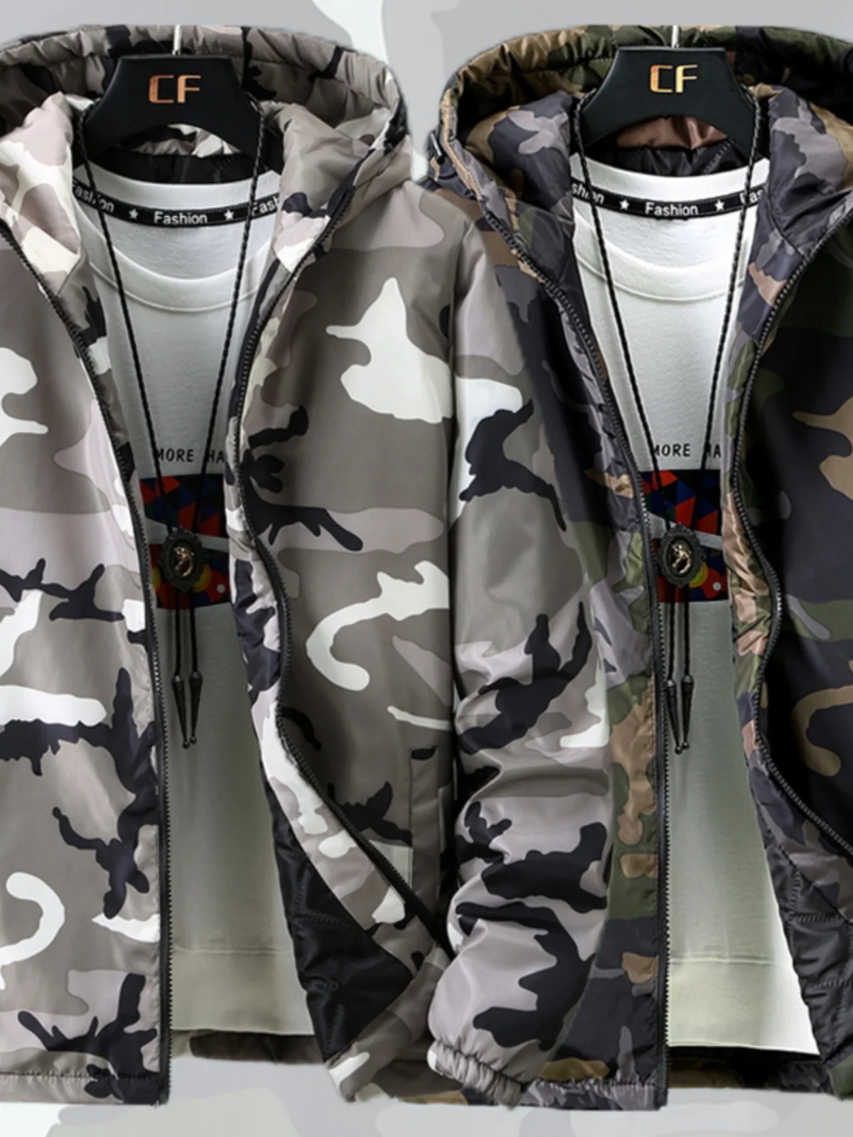 メンズ軽量コットンジャケット秋冬迷彩フード付きベスト薄い綿入り大きいサイズファッショナブルなアーバンスタイル