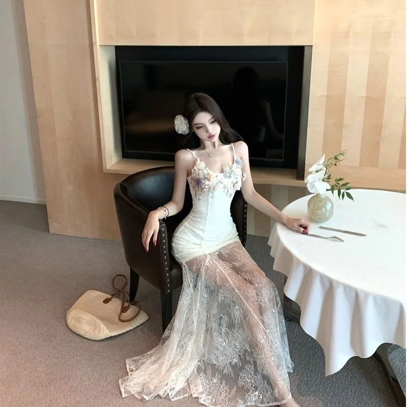 Rete in pizzo ricamato pesante Puro desiderio Vacanza Lungo Dr Estate Nuovo Sle Bellissimo Strapl Dr Coreano Sle Vita alta