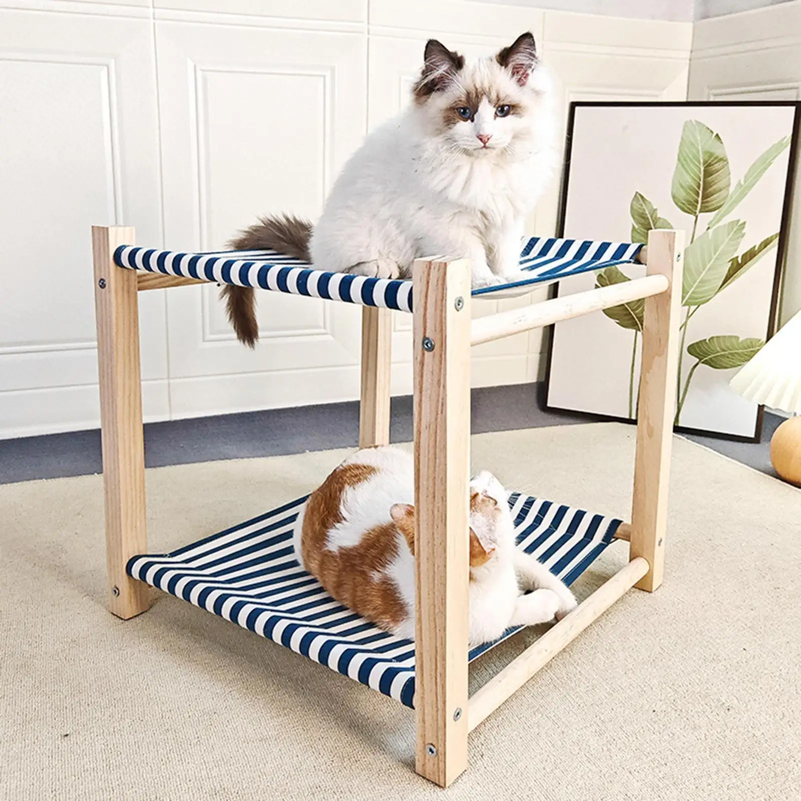 

2 Tier Cat Hammock Bed Cat Furniture Cozy Pets Furniture Elevated Cat Bed Wood Frame for Kittens Puppy Small Pet Small Animals