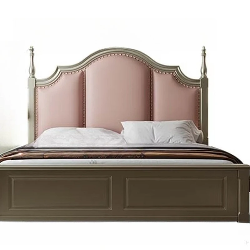 French solid wood bed, pink soft rest, master bedroom double bed, silent bed board, adjustable bed height