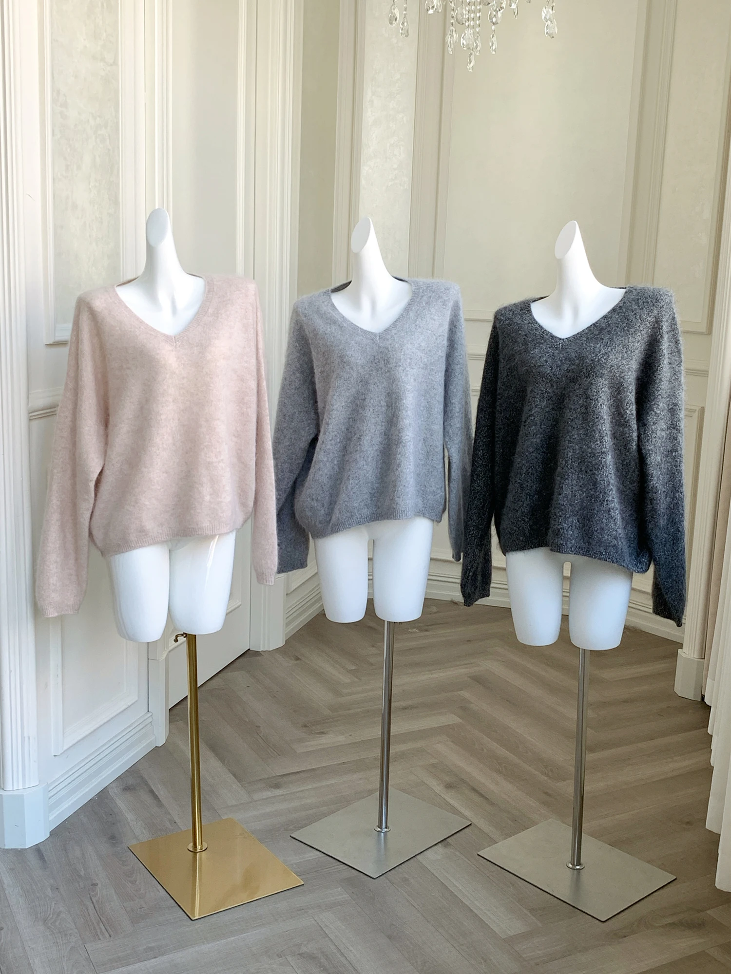 

Мягкий вязаный свитер с V-образным вырезом для женщин, повседневный, свободного кроя, удобный, дышащий, с длинными рукавами, базовый, с круглым вырезом