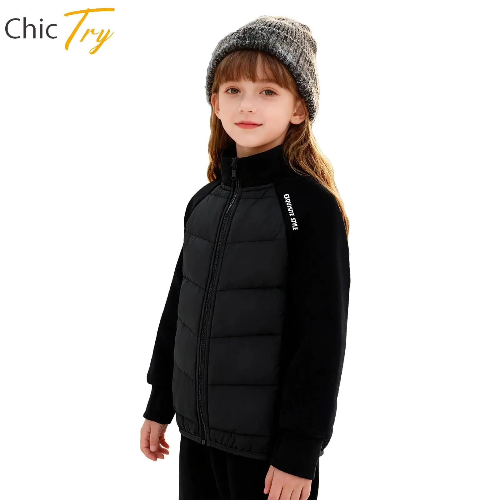 Modische Warm-up-Pufferjacke für Mädchen und Jungen, langärmelig, Daumenlöcher, Reißverschluss, Daunenmantel, Teenager, Skifahren, Workout, Outdoor-Sportbekleidung