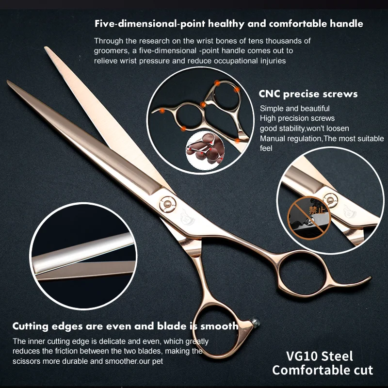 Crane 7.5 inch High-end Scissors Set For Dog Grooming Pet Straight Curved Thinning Chunker Shears Kit Gold Color Groomer Supplie