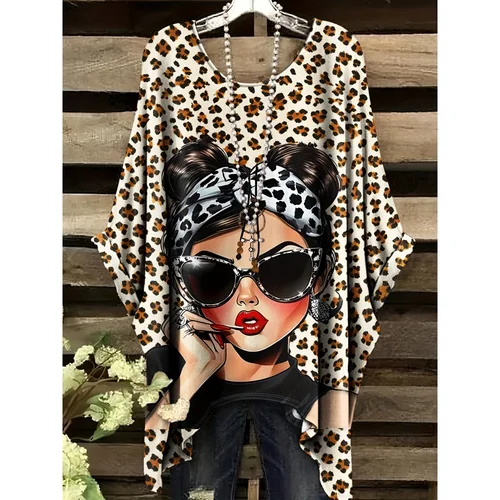 Imagen 2 del producto 2025 nueva camiseta de mujer, Tops con estampado 3D de leopardo a la moda, camiseta Sexy de verano de manga corta con cuello redondo, ropa informal holgada de calle para mujer