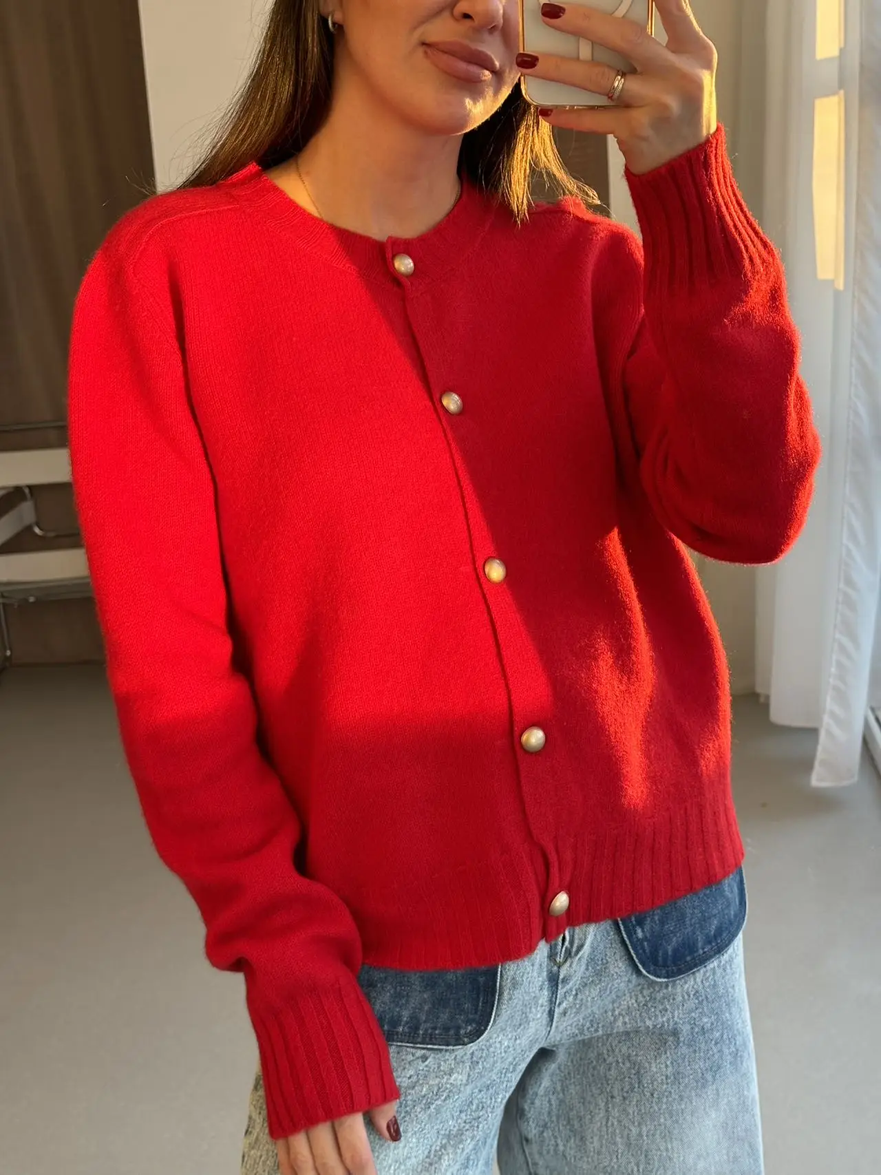 Women\'s Casual Solid Color round Neck Long Sleeve Loose Cardigan Sweater 100% Wool Comfortable Knitwear for All Seasons