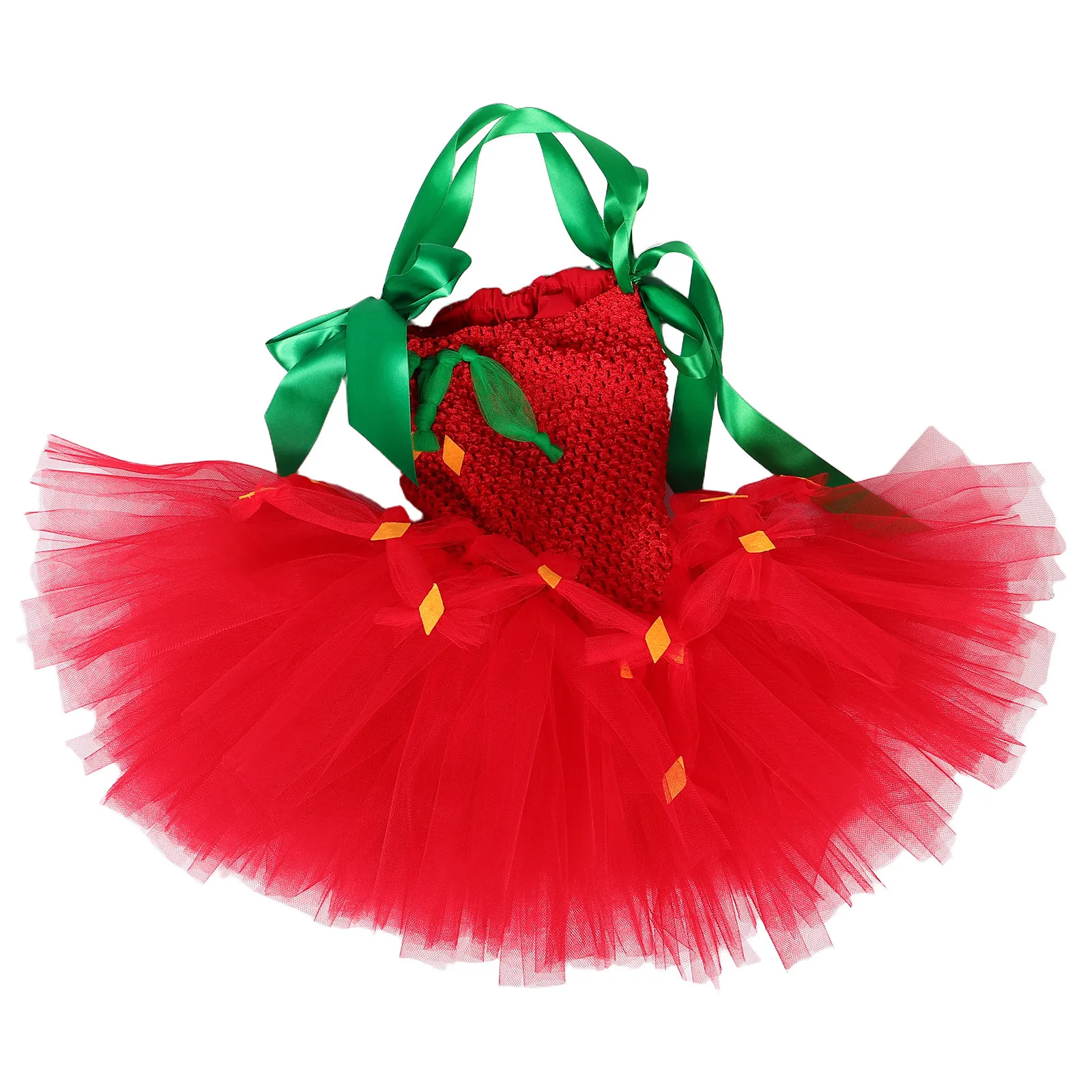 Red Toddler Princess Tutu Dress Girls Holiday Party Mesh Costume Short Skirt Elegant Birthday Performance Outfit Stylish Tulle