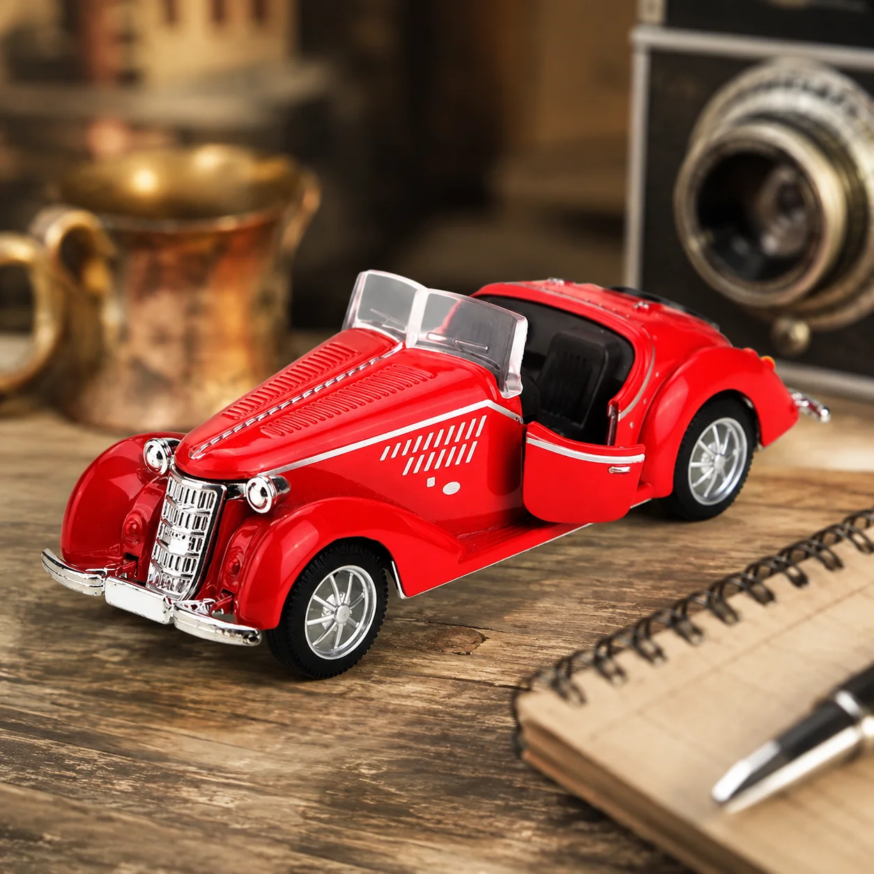 (Boxed) 1/38 Scale, Vintage Roadster Style Toy Car, Powerful Spring, Metal Casting, Boy's Toy, the Best Gift.